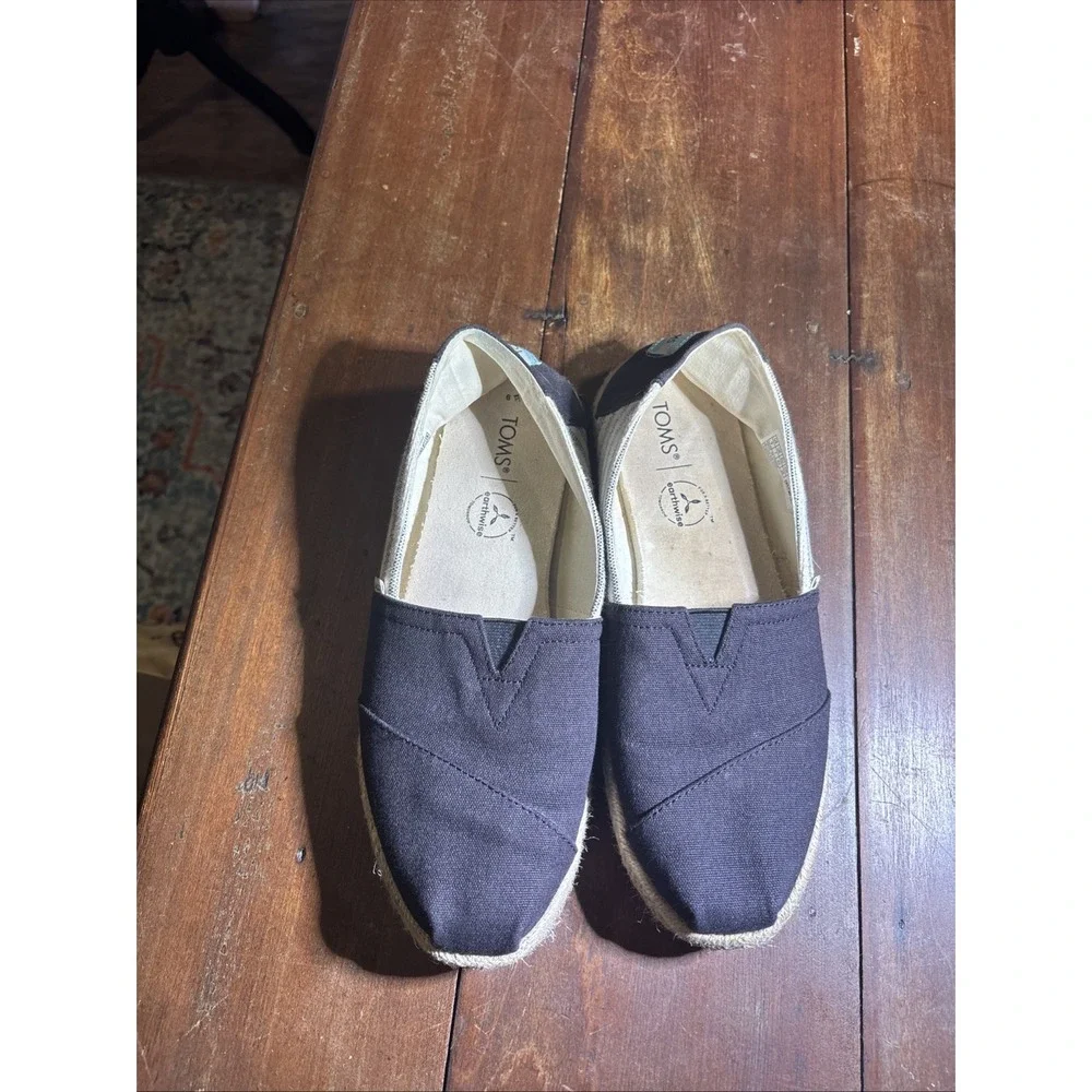 Toms Alpargata Espadrille Black/ Striped Flats‎ Shoes Womens Size 9